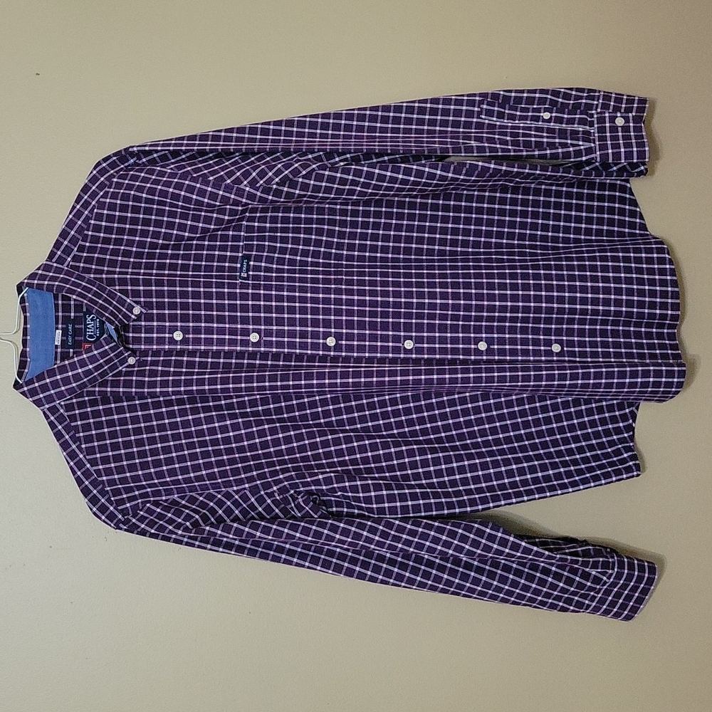 CHAPS mens casual dress shirt, purple/white in color, size XL